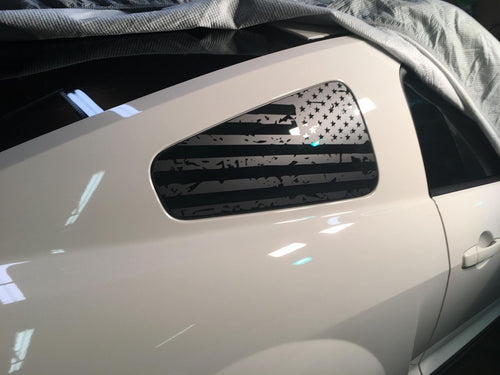 Mustang Quarter Window Distressed American Flag